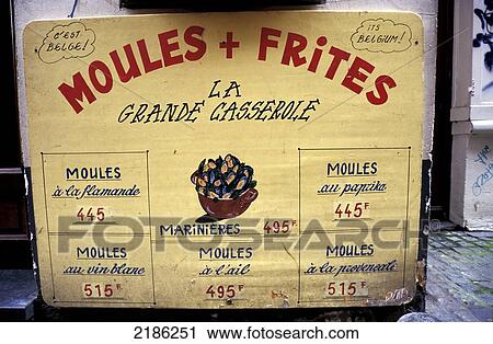 Stock Image - Mussells And Chips. Brussels, Belgium.. Fotosearch