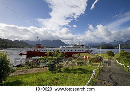 Stock Photo - Mv Skorpios Moored In Quitralco Fjord, Aysen Region, Chile. Fotosearch