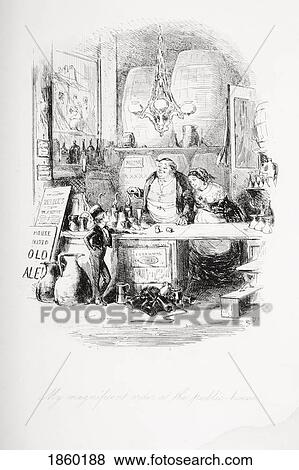 Stock Photo - My Magnificent Order At The Public House. Illustration From The Charles Dickens Novel David Copperfield By H. K. Browne Known As Phiz. Fotosearch