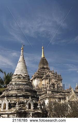 Stock Photography - Myanmar, Bagan, Gawdawpalin Pahto, Detail of building roofs.. Fotosearch
