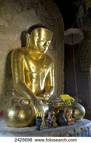 Stock Photo - Myanmar (Burma), Bagan, Shin Pin Thet Taw Shae Temple, sitting Buddha. Fotosearch