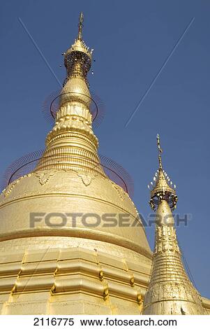 Myanmar (Burma), Yangon (Rangoon), Botataung Paya, Architectural detail, A golden rooftop. View Large Photo Image Stock Photography - Myanmar (Burma), Yangon (Rangoon), Botataung Paya, Architectural detail, A golden rooftop.. Fotosearch