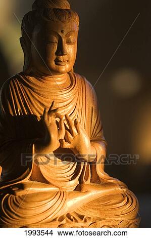 Picture - Myanmar, Statue Of A Wooden Budha. Fotosearch