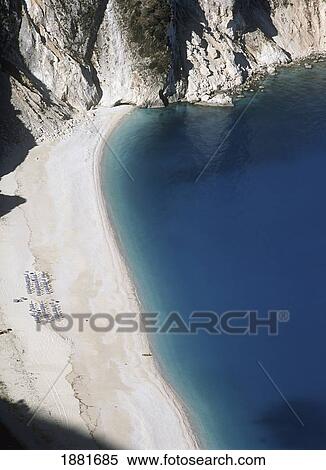Stock Photography - Myrtos Beach, Aerial View. Fotosearch