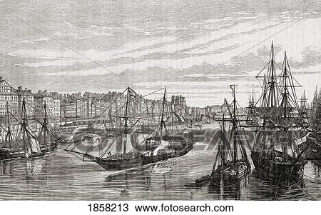 Stock Image - Nantes, France In The 18Th Century. Engraved By Maurand. From Histoire De La Revolution Francaise By Louis Blanc. Fotosearch