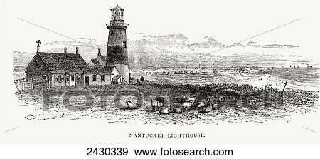 Stock Photo - Nantucket Lighthouse, Massachusetts, United States of America, c. 1870. From American Pictures, published by The Religious Tract Society, 1876.. Fotosearch