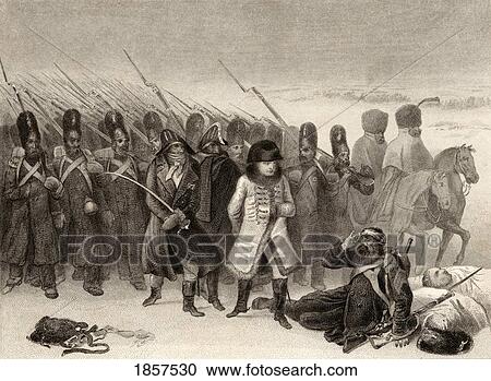 Stock Image - Napoleon's Retreat From Russia, 1812. Napoleon Bonaparte, 1769-1821, Emperor Of The French. Drawn By Raffet, Engraved By J. Smith.. Fotosearch