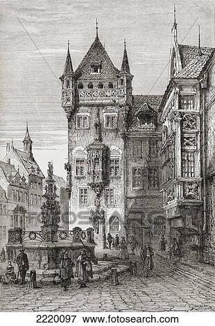 Stock Photo - Nassauer Haus, Nuremberg, Bavaria, Germany In The 19Th Century. From Pictures From The German Fatherland Published C. 1880.. Fotosearch