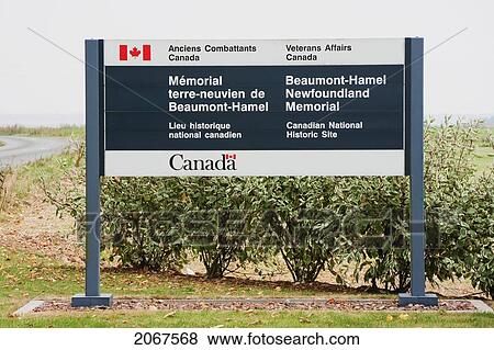Stock Photo - National Historic Site Of Canada Sign Of The Beumont-Hamel Newfoundland Memorial, Somme, France. Fotosearch