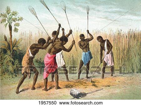 Stock Image - Native Africans Beating Sorghum, Or Sorgo, Which Is Grown For Fodder, Silage Or Syrup, In Africa In The 19Th Century. From The Life And Explorations Of Dr. Livingstone Published C. 1875.. Fotosearch