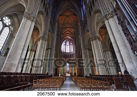Stock Image - Nave Of The Notre-Dame De Reims Cathedral, Reims, Marne, France. Fotosearch
