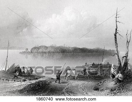 Stock Image - Navy Island Niagara River Ontario Canada From The Canada Side Engraved By C Cousen After W H Bartlett. Fotosearch