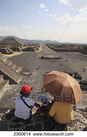 Picture - Near Mexico City; Mexico, Teotihuacan Archeological Site, View From Top Of Pyramid Of Sun Along Avenue Of The Dead. Fotosearch