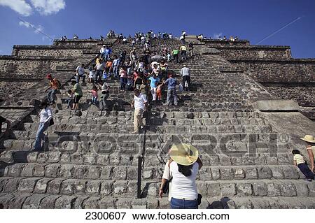 Near Mexico City; Mexico, Teotihuacan Archeological Site, People Climbing Up Pyramid Of The Moon View Large Photo Image Stock Photo - Near Mexico City; Mexico, Teotihuacan Archeological Site, People Climbing Up Pyramid Of The Moon. Fotosearch