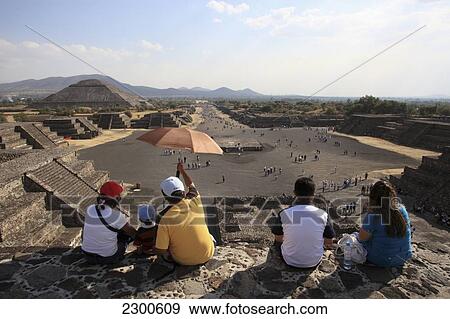 Near Mexico City; Mexico, Teotihuacan Archeological Site, View From Top Of Pyramid Of The Moon Along Avenue Of The Dead View Large Photo Image Stock Photo - Near Mexico City; Mexico, Teotihuacan Archeological Site, View From Top Of Pyramid Of The Moon Along Avenue Of The Dead. Fotosearch