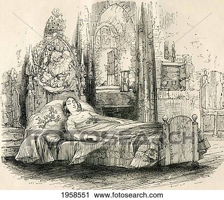 Stock Image - Nell Trent On Her Deathbed. From The Old Curiosity Shop By Charles Dickens.. Fotosearch