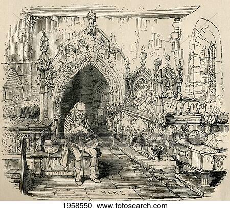 Stock Image - Nell Trent's Grandfather At Her Grave. From The Old Curiosity Shop By Charles Dickens.. Fotosearch