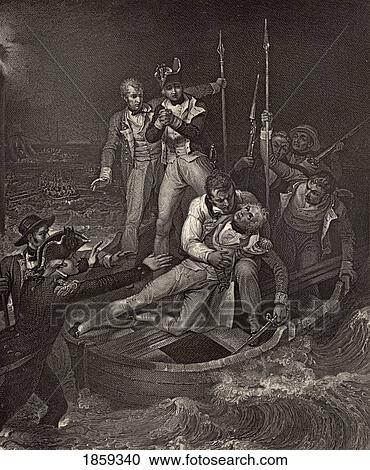 Stock Image - Nelson Wounded At Tenerife 1797. Horatio Nelson, Lord Nelson, Viscount Nelson, 1758-1805. British Naval Commander. Illustration By Westall. From The Book The Life Of Nelson By Robert Southey Published London, 1883.. Fotosearch