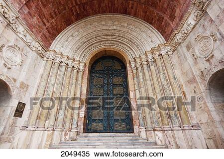 Stock Photography - Neo-Romanesque Entrance Of El Sagrario Church (Old Cathedral), Cuenca, Azuay, Ecuador. Fotosearch