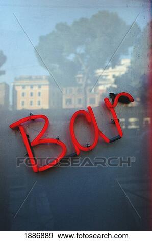 Neon Bar Sign With Buildings Reflected In Glass View Large Photo Image Stock Photo - Neon Bar Sign With Buildings Reflected In Glass. Fotosearch