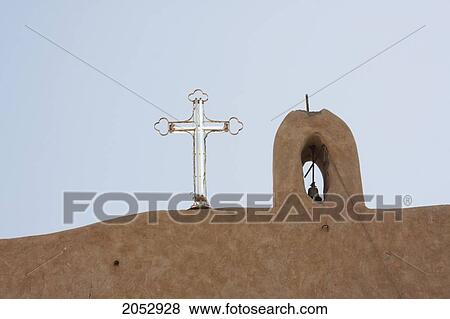 Stock Photo - Neon Cross And Bell On The Roof Of The Monastery Of The Syrians (Monastery Of The Holy Virgin And St. John Kame), Also Called Deir El Sourian, Wadi El Natrun, Egypt. Fotosearch