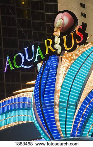 Stock Photo - Neon Sign At The Aquarius Casino; Laughlin City, Nevada, United States Of America. Fotosearch