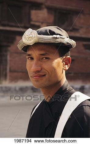 Nepal, Kathmandu, Headshot Of Palace Guard In Uniform. Editorial Use Only. View Large Photo Image Picture - Nepal, Kathmandu, Headshot Of Palace Guard In Uniform. Editorial Use Only.. Fotosearch
