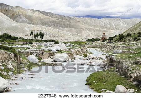 Nepal, Mountain landscape with chorten in background; Nyphu View Large Photo Image Stock Photo - Nepal, Mountain landscape with chorten in background; Nyphu. Fotosearch