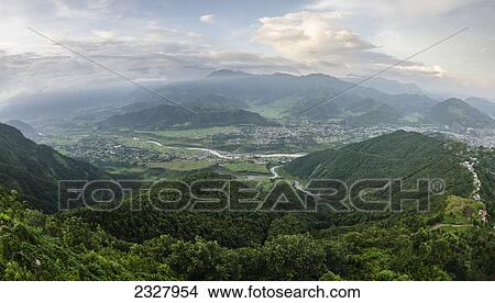 Picture - Nepal, View of city and valley from Sarangkot mountain; Pokhara. Fotosearch