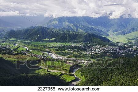 Stock Photography - Nepal, View of city and valley from Sarangkot mountain; Pokhara. Fotosearch