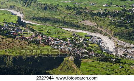 Picture - Nepal, View of town from Sarangkot mountain; Pokhara. Fotosearch