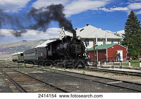 Nevada Northern Railway Historic Landmark train in front of station; Ely, Nevada, United States of America View Large Photo Image Picture - Nevada Northern Railway Historic Landmark train in front of station; Ely, Nevada, United States of America. Fotosearch