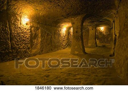 Stock Image - Nevsehir, Cappadocia, Turkey; Secret Vault In Underground City. Fotosearch