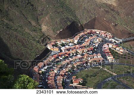 Stock Image - New Housing Within A Volcanic Vent; La Palma, Canary Islands, Spain. Fotosearch