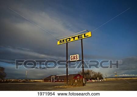Picture - New Mexico, Old Motel And Gas Sign Along Country Road. Editorial Use Only.. Fotosearch