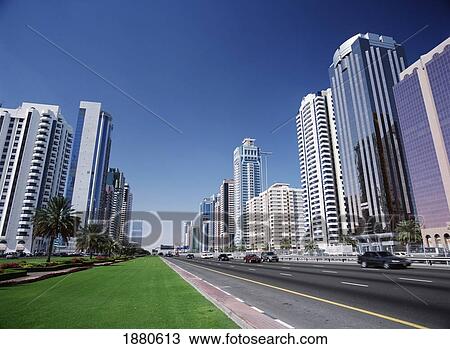Stock Image - New Office Blocks Lining Shaikh Zayed Road. Fotosearch