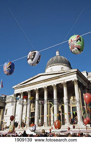 Stock Photo - New Year Celebrations & National Gallery, Trafalgar Square, London. England. Fotosearch