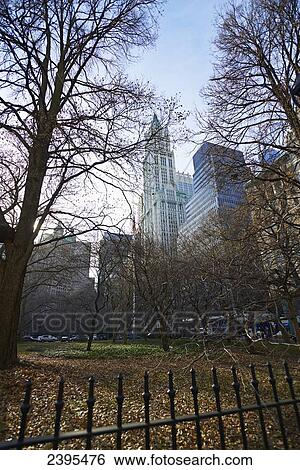 Stock Photograph - New York cityscape with park and buildings; New York City, New York, United States of America. Fotosearch