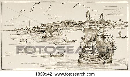 Stock Image - New York In 1673. From American Pictures Drawn With Pen And Pencil By Rev Samuel Manning Circa 1880. Fotosearch