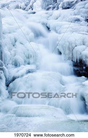 Picture - New York, Ithaca, Long Exposure Of Partially Frozen Stream. Fotosearch