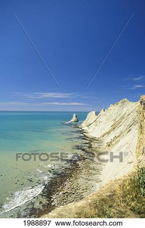Stock Photo - New Zealand, Gannet Colony, Cape Kidnappers, Stretch Of Empty Beach.. Fotosearch