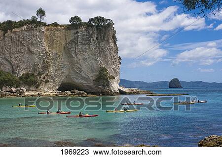 Stock Image - New Zealand, North Island, Coromandel, Stingray Cove, View Of Sandstone Cliffs.. Fotosearch