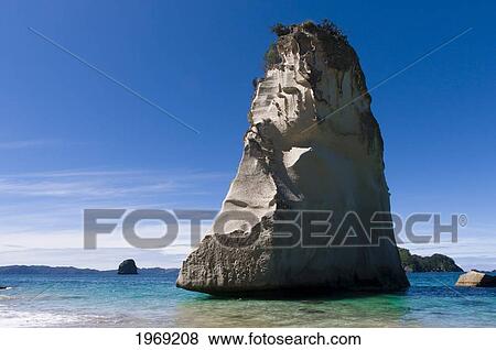 New Zealand, North Island, Coromandel, Cathedral Cove, Sandstone Island Known Has 'te Hoho'. View Large Photo Image Stock Photo - New Zealand, North Island, Coromandel, Cathedral Cove, Sandstone Island Known Has 'te Hoho'.. Fotosearch