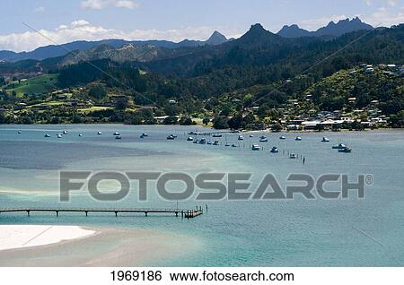Stock Photograph - New Zealand, North Island, Coromandel, Tairua Harbour, View From Paku Summit.. Fotosearch