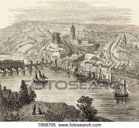 Stock Photography - Newcastle, England In The Sixteenth Century. From The Book Of Martyrs By John Foxe, Published C. 1865.. Fotosearch