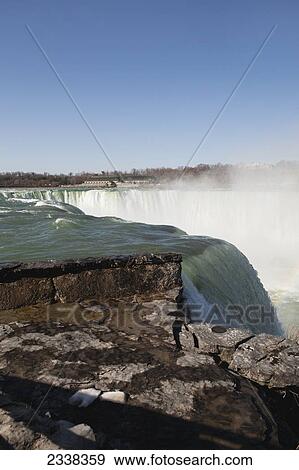 Stock Photo - Niagara Falls And Gorge With Mist And Blue Sky; Niagara Falls, New York, United States Of America. Fotosearch