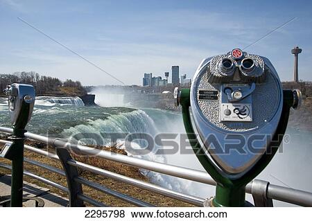 Stock Photo - Niagara Falls As Seen From Usa, Ontario And New York Border, Canada And United States Of America. Fotosearch