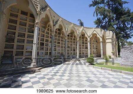 Stock Photography - Niches in a Neo-gothic mausoleum in the General cemetery, Santiago, Metropolitan Region, Chile. Fotosearch