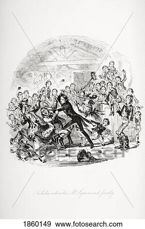 Stock Photo - Nicholas Astonishes Mr. Squeers And Family. Illustration From The Charles Dickens Novel Nicholas Nickleby By H. K. Browne Known As Phiz. Fotosearch