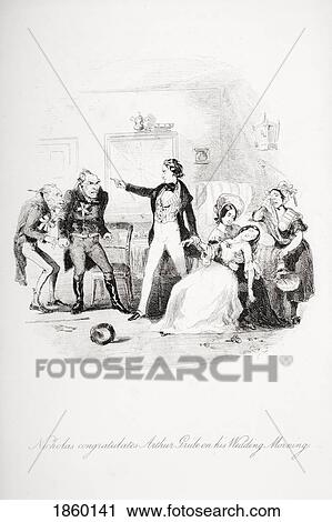 Stock Image - Nicholas Congratulates Arthur Gride On His Wedding Morning. Illustration From The Charles Dickens Novel Nicholas Nickleby By H. K. Browne Known As Phiz. Fotosearch
